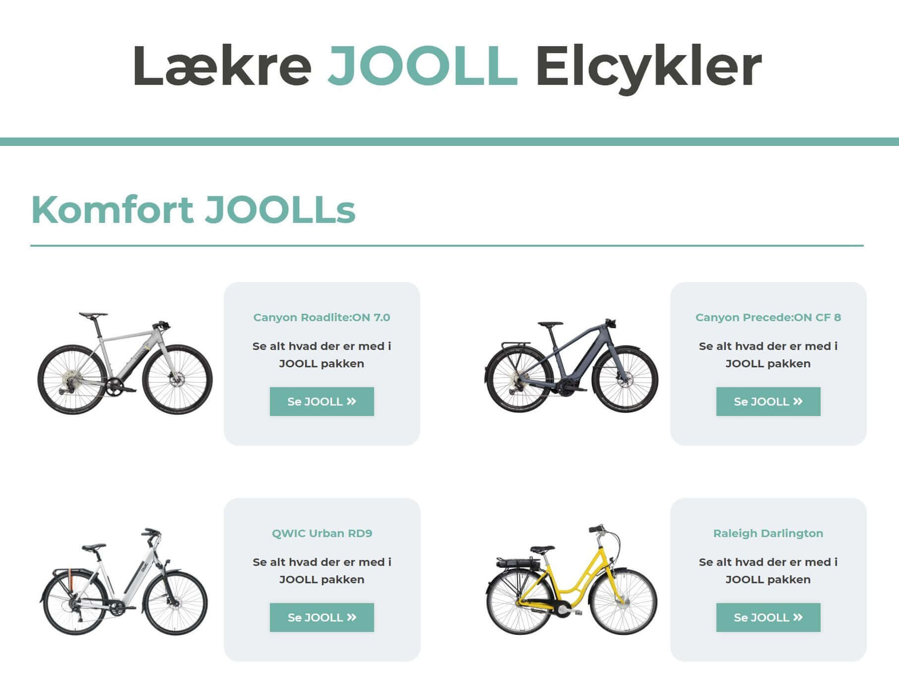 screenshot af JOOLL el-cykler