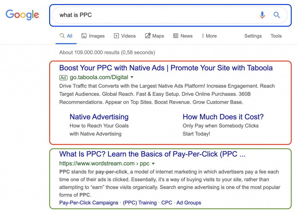 Screenshot of Google SERP - PPC