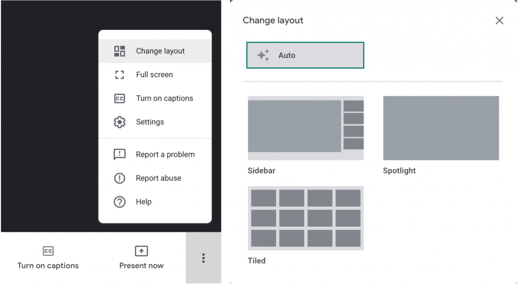 Change layout in Google Meet